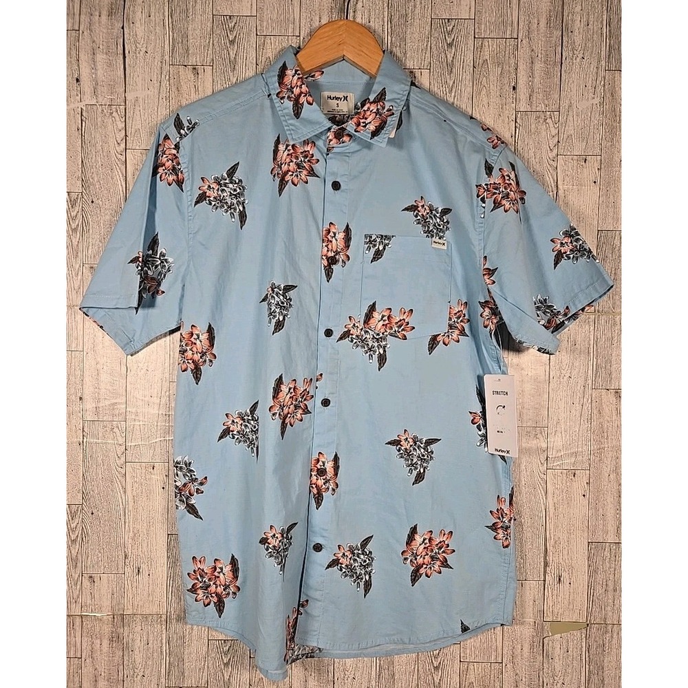 Hurley Shirt SMALL Mens OAO Lido Stretch Short Sleeve Shirt Blue Dream NEW